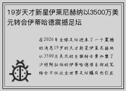 19岁天才新星伊莱尼赫纳以3500万美元转会伊蒂哈德震撼足坛 19岁天才新星伊莱尼赫纳以3500万美元转会伊蒂哈德震撼足坛